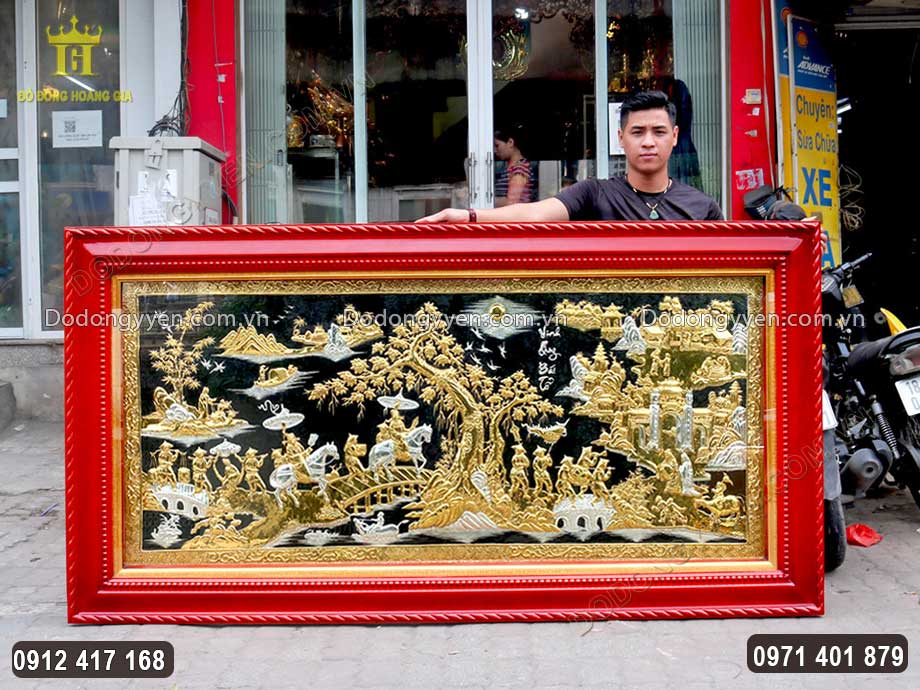 Tranh Vinh Quy B&aacute;i Tổ Mạ V&agrave;ng Bạc 2M3 H&agrave;ng VIP